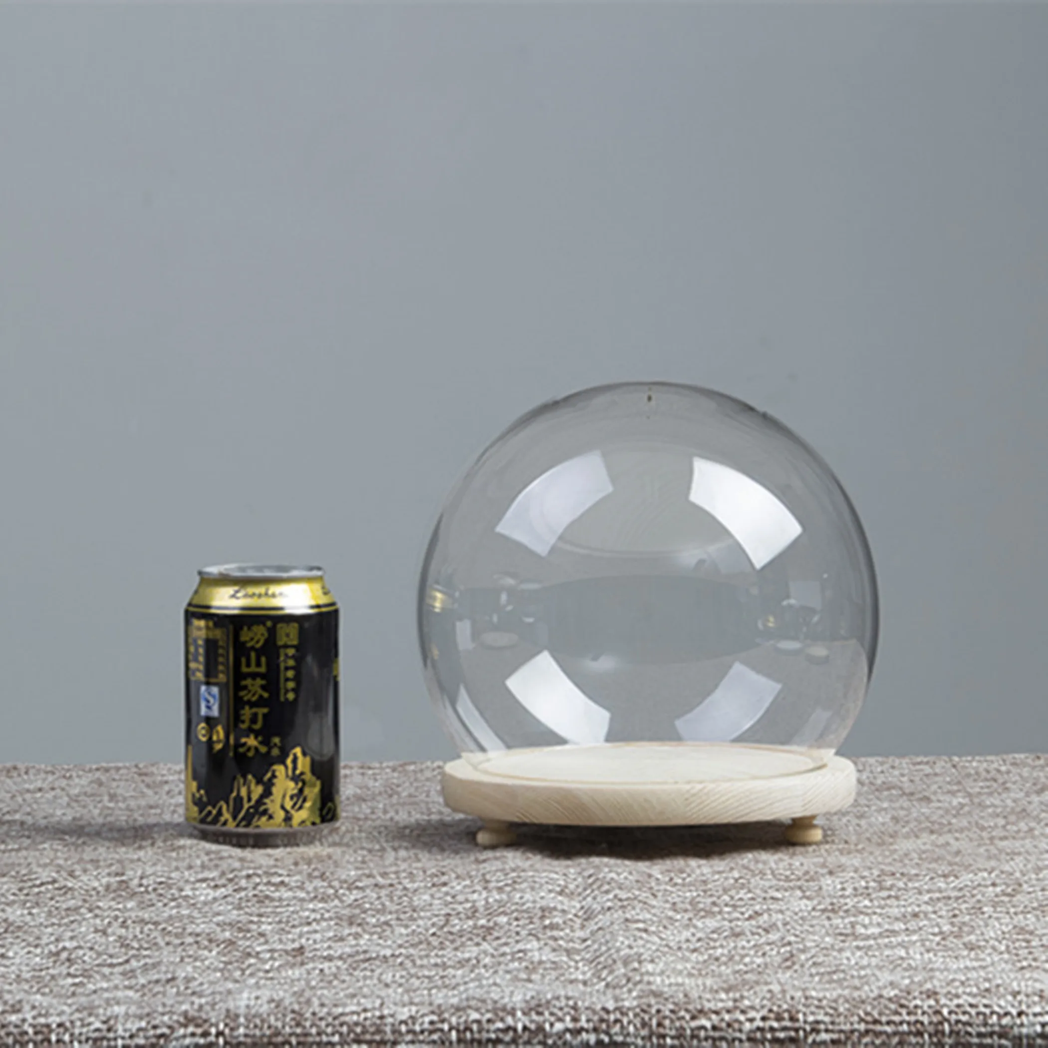 DIY LED Crystal Ball Empty Snow Globe with Wooden Base Desktop Decoration Glass Cover for Anime Figure