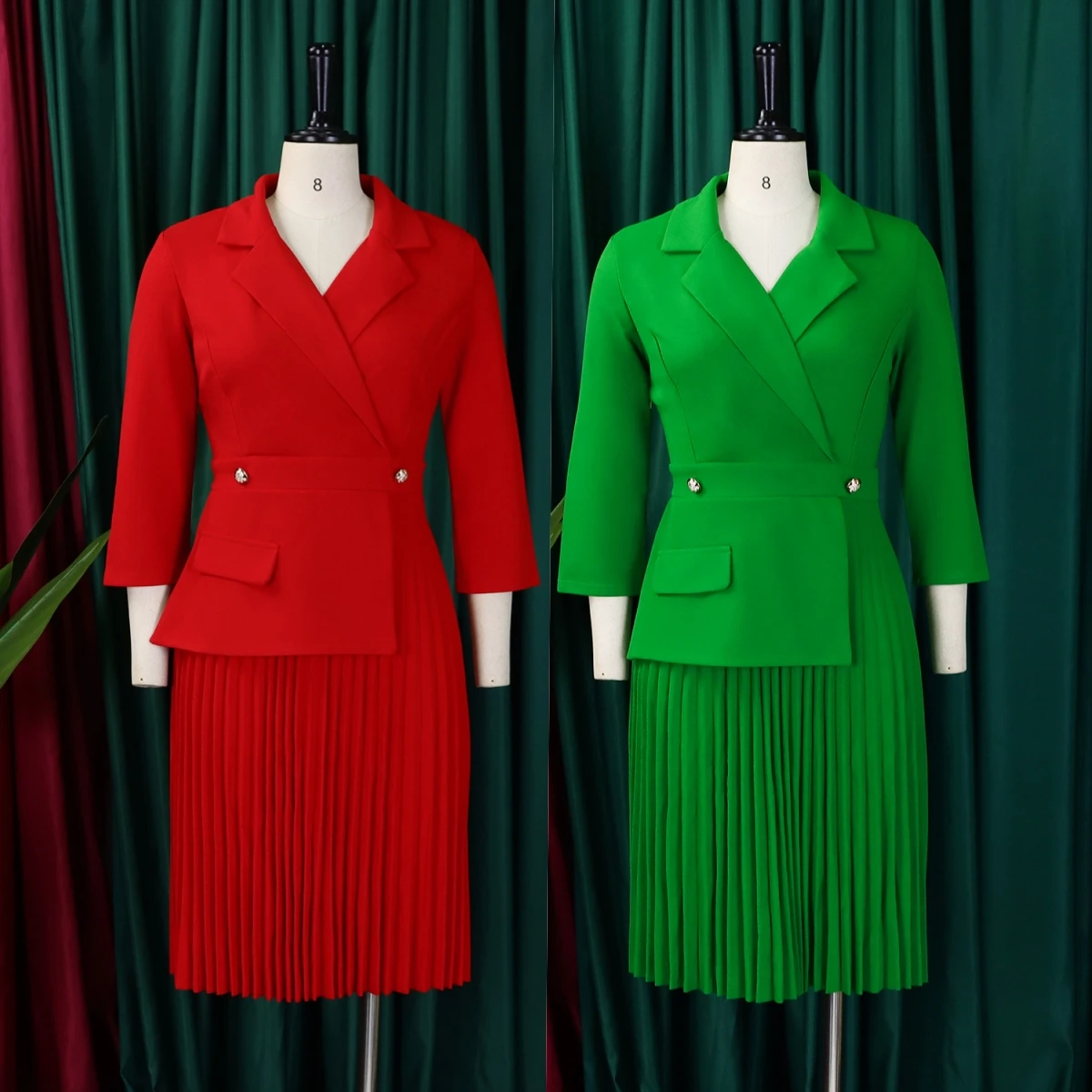 D543 Trendy Autumn Dresses Women Casual Elegant Suit V Collar Solid Color  Pleated Dress African Dresses for Women Clothing