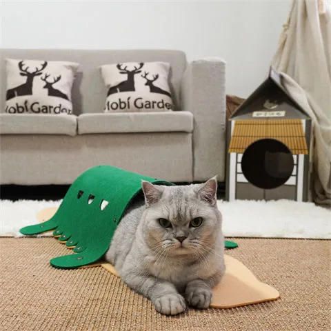 Tunnel Per Gatti In Feltro 91cm - Giocattolo Interattivo Con Bordi Morbidi, Verde/Caffè - Foto 11