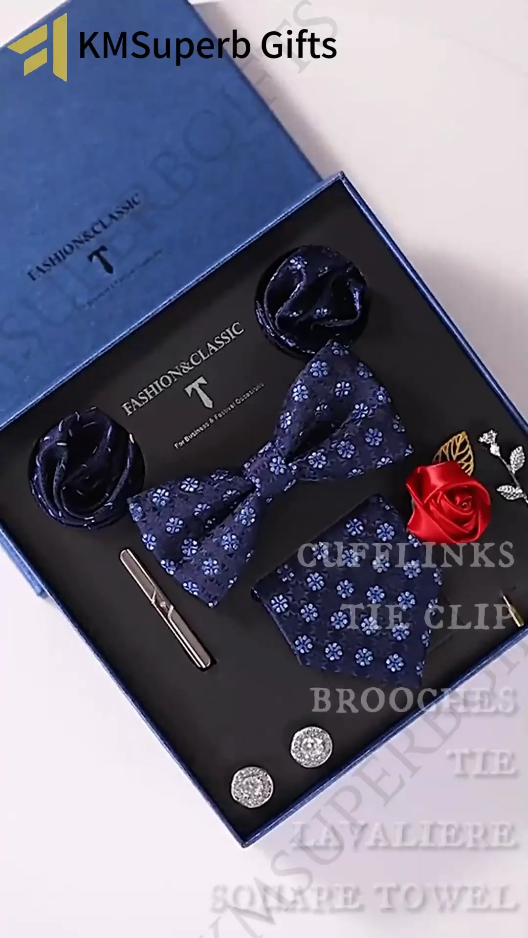 Custom Mens Bow Tie Gift Set Cufflinks 6pcs Luxury Business Formal Neck