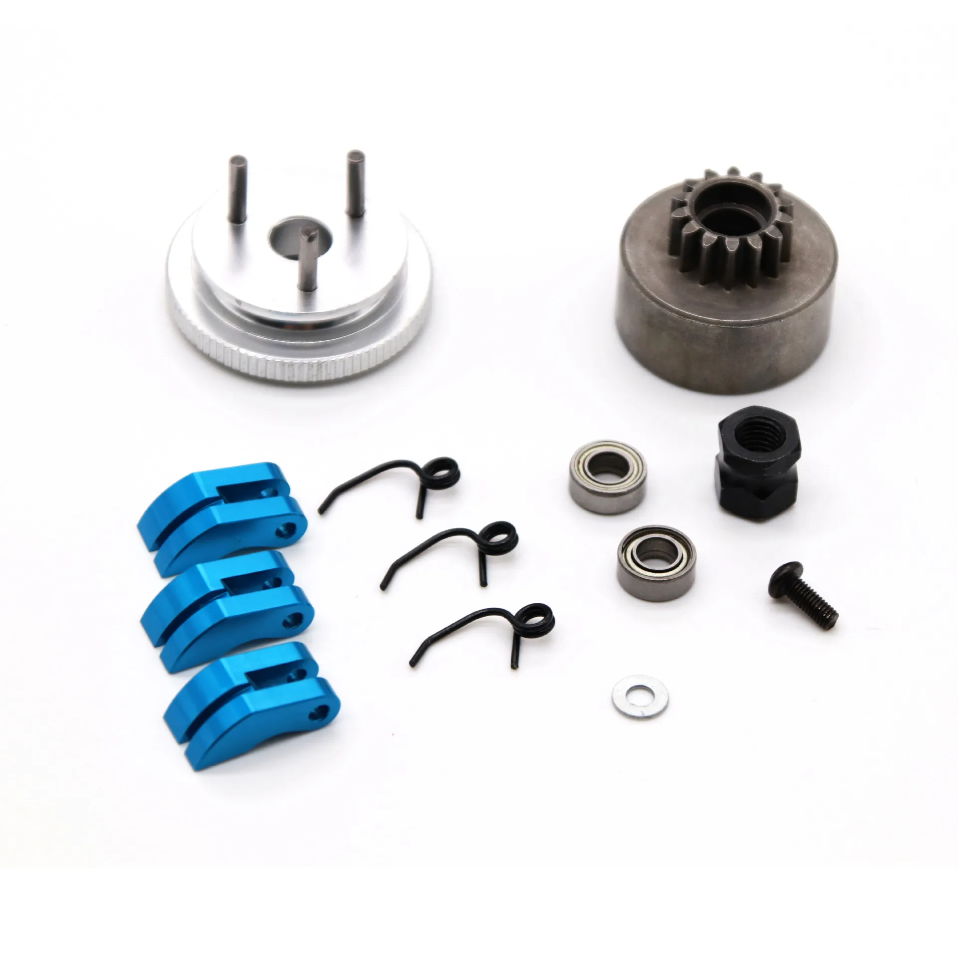 Blue Clutch Bell Shoes Bearing 14T Gear Flywheel Assembly Kit Set Springs Cone Engine Nut for 1/8 RC Hobby Model Nitro Car HPI HSP Traxxas Axial Himoto 