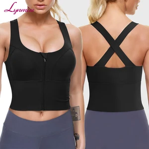Durable Ropa De Mujer Deportiva Buttery Soft U Neck Front Zipper Crisscross Straps Sports Bra Bodyshaper