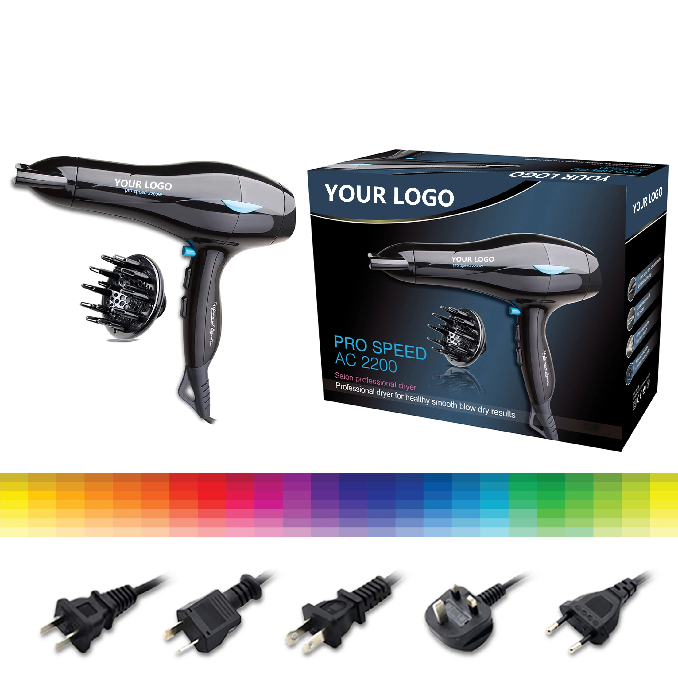 2200W Hair Dryer - Durable, Ionic Salon Blower for Travel