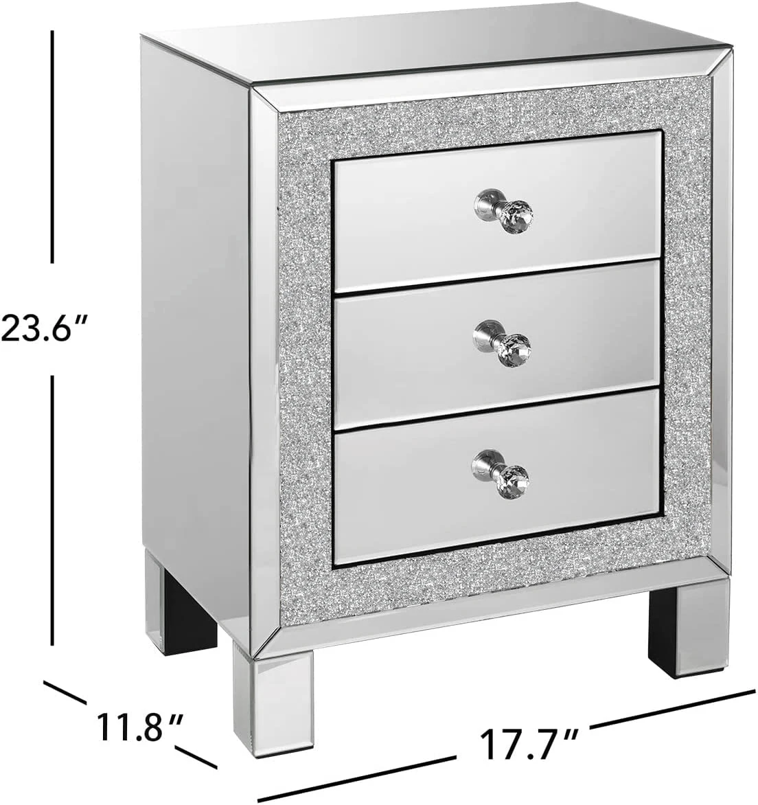 Luxury Crushed Diamond Furniture 3 Drawer Crystal Silver Nightstand