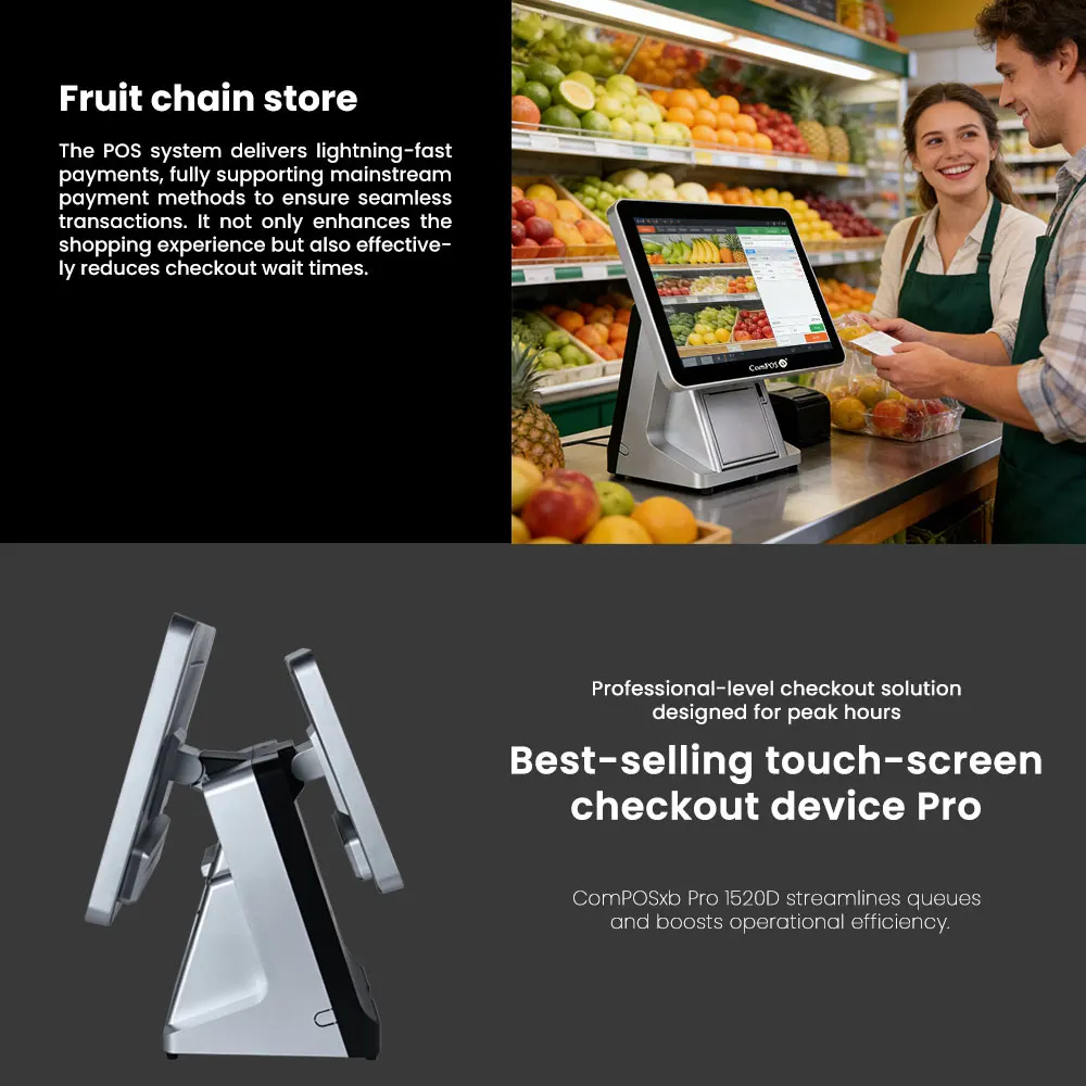 ComPOSxb 15-Zoll-Touchscreen-Windows-Kassensystem mit integrierten  58-mm-Druckern  All-in-One-POS-Kassen-Desktop-Terminals