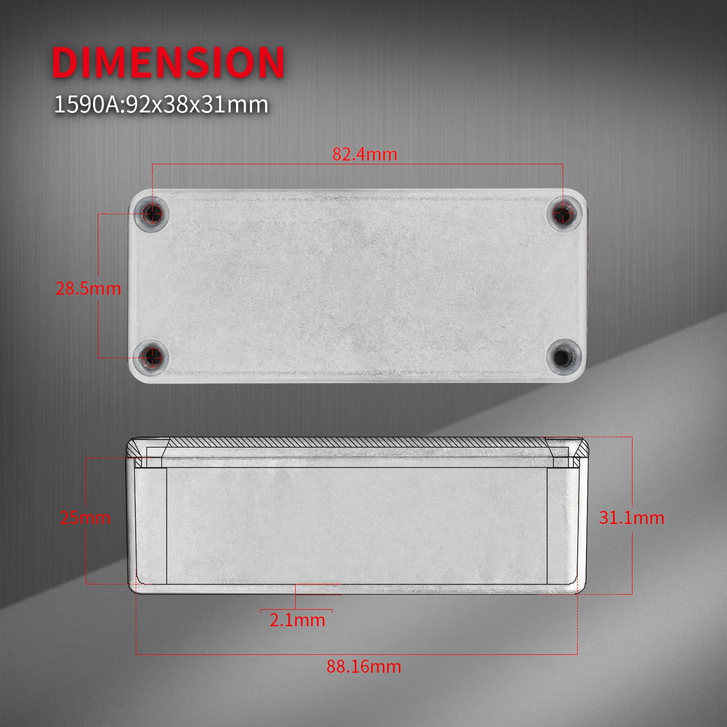 Daiertek 1590A Plain Aluminum Guitar Pedal Enclosure - IP54