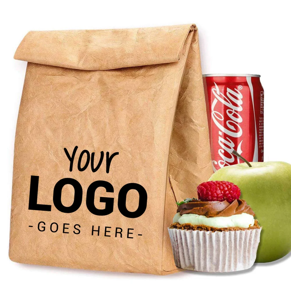 Эко-сумка для ланча на заказ, коробка для ланча Tyvek, многоразовые изолированные пакеты для закусок из коричневой бумаги для работы, пикника, школы