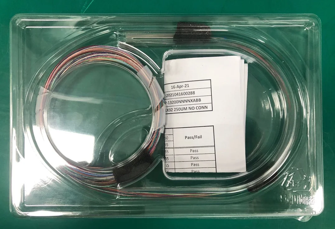 1x32 Planar Lightwave Circuit Splitter with input bare fiber, scattered ribbon fiber 1.9m pigtail without connector PLC Splitter