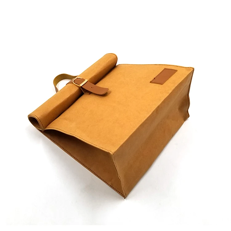 Factory Extra Bulk Ladies Washable Kraft Paper Bag with Leather Handle