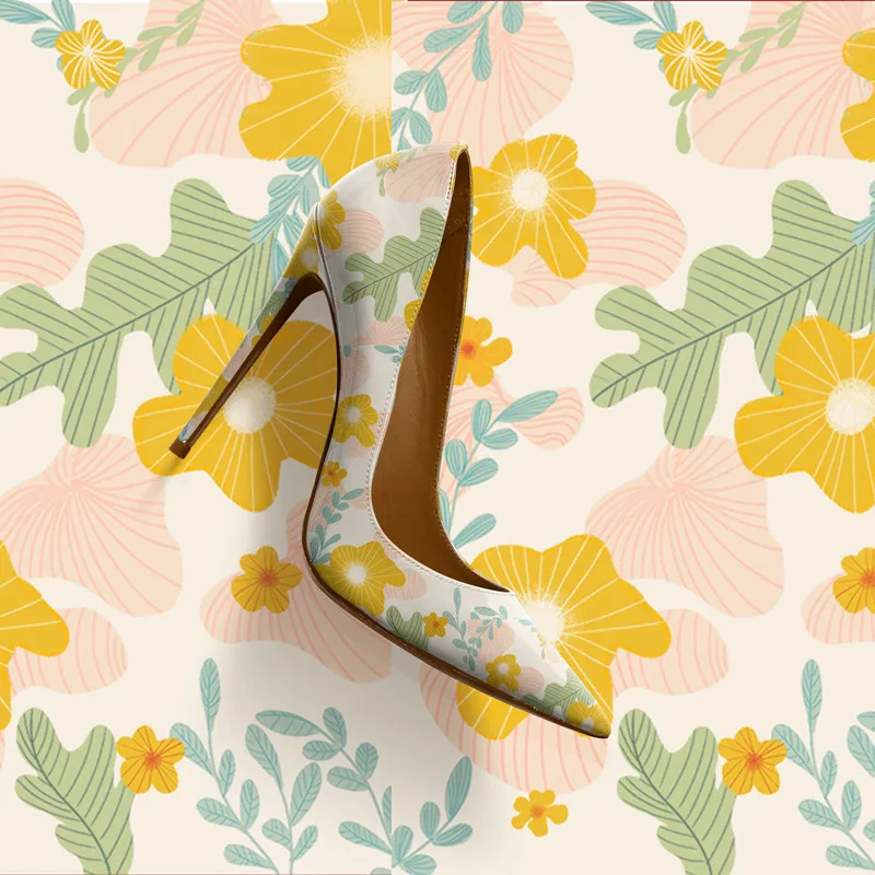 3d Printed Shoes Size 45 Pointed Toe 12 Cm Cashew Flowers Designer Women Stiletto Shoes High Heels - Image 5