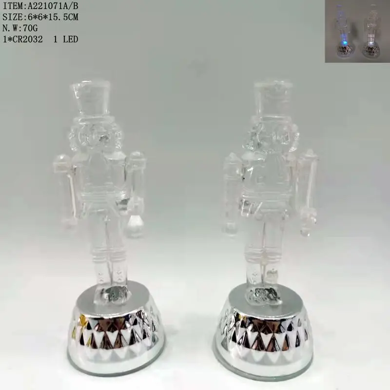 6.1" Led Lighted Transparent Acrylic Nutcracker With Electriced Gold Sliver Base