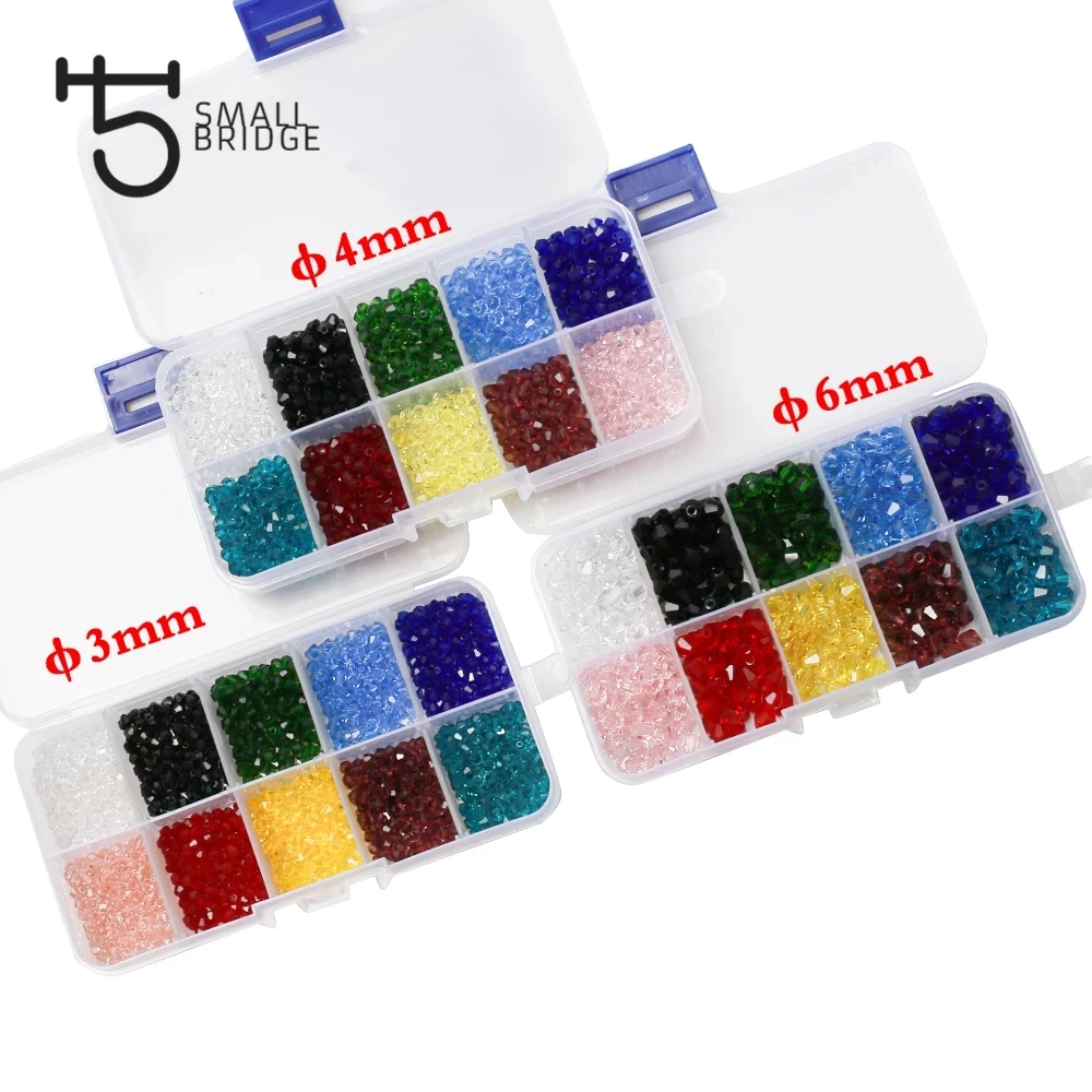 10 Grids Box Trendy Set Bicone Glass Beads for jewelry loose spacer beads wholesale