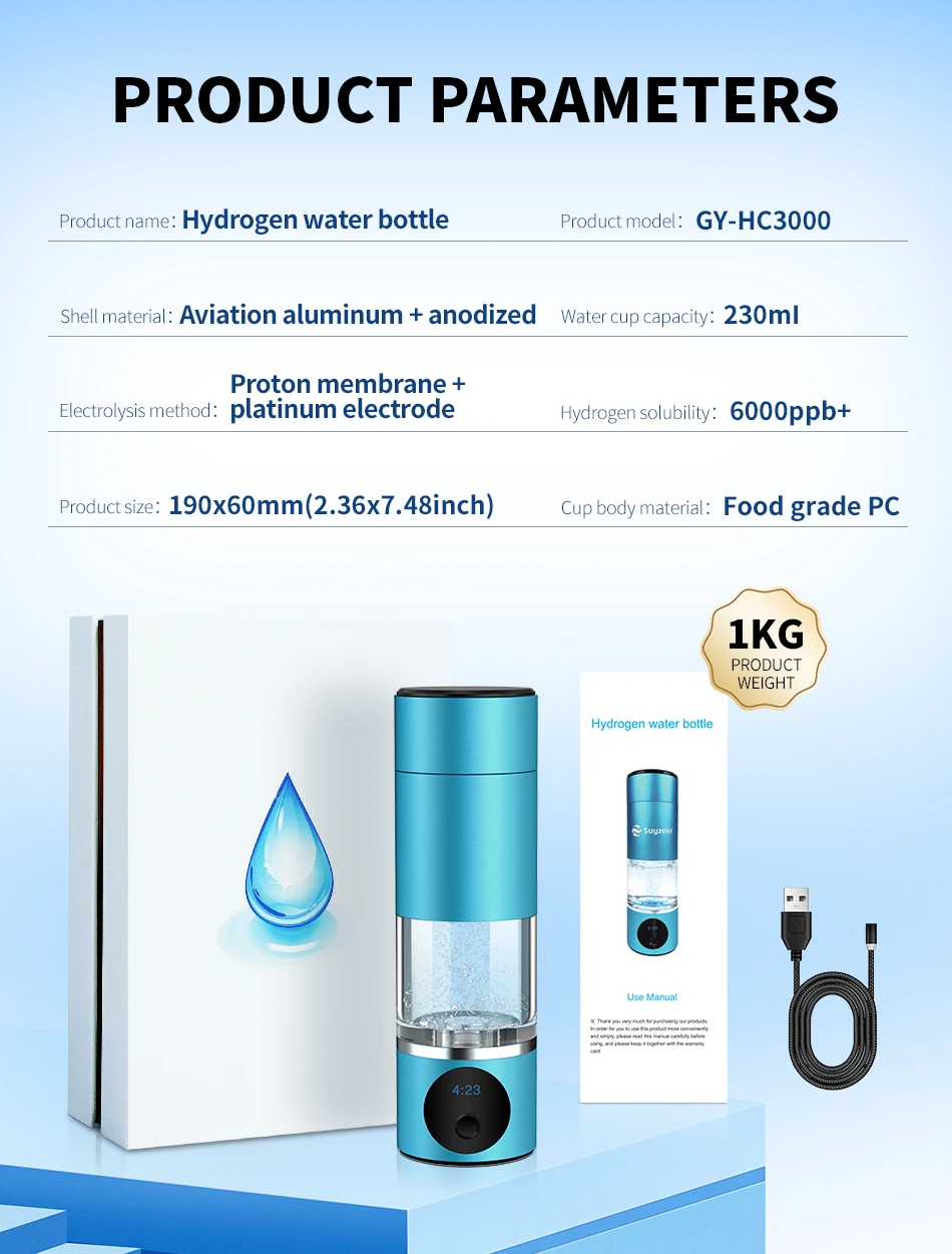 UPROZIL 1.5L Wasserstoff Wasserflasche - USB Wiederaufladbar Für Unterwegs