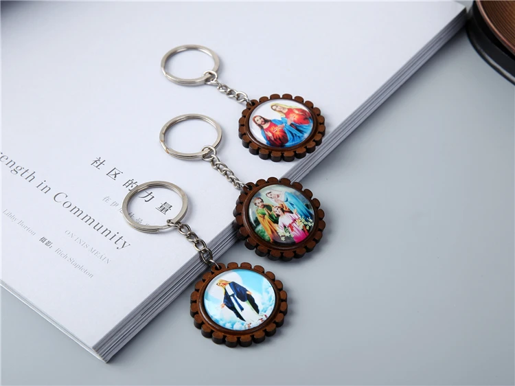 Акция высокое качество деревянный фото брелок под заказ икона Иисуса Исуса религиозный брелок