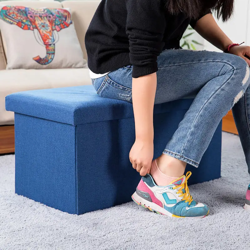 Hot-selling Modern Multifunctional Rectangle Grey Cotton Linen Folding Storage Ottoman Stool-Padded Ottoman Bedroom Apartment details