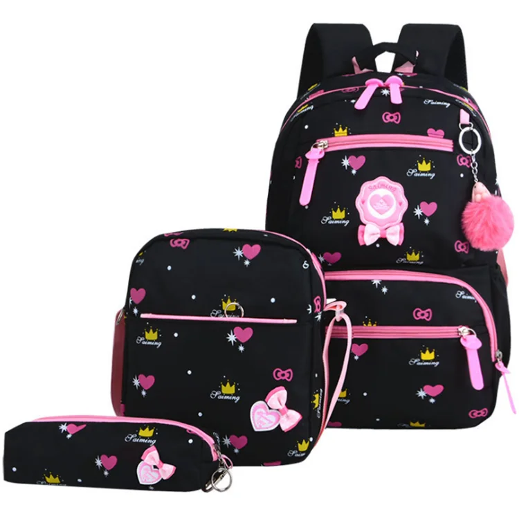 Hotselling Lovely Kitty Printed Canvas Backpack Four-piece Sets Multi-functional School Bags for Girls