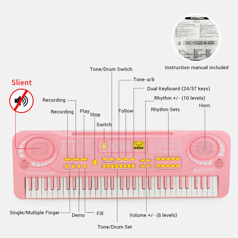 Wholesale Custom Early Educational Simulation Electronic 61 Keys KeyBoard Musical Instrument Piano Microphone OEM Piano Toy Gift