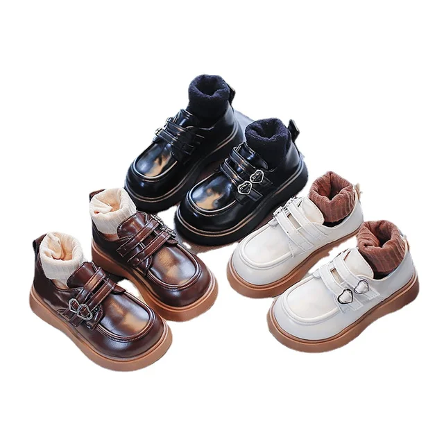 Child Solid Color Leather Shoes Spring New Britain Girls Black School Party Shoes Fashion Children Flats for Performance Soft