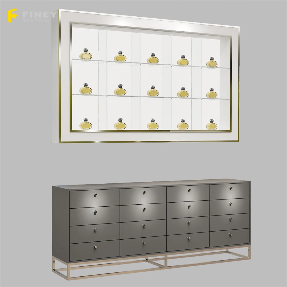 Customized Modern Perfume Kiosk Decoration Design Shop Interior Display Stand Wood Rack Perfume Display Counter