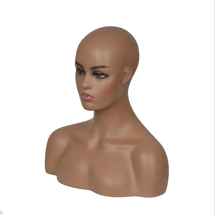 Buy Training Female Mannequin Head With Shoulders Busts Dark Skin Brown Head  For Display from Huaining Luoben Clothing Model Props Co., Ltd., China