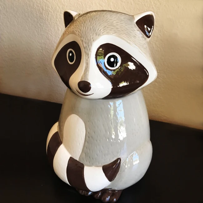 OEM Unique Raccoon Empty Storage Ceramic Jar Set With Lids Cookie Sugar Nut Candy Food Ceramic  Kitchenware Organizer Stash Jars