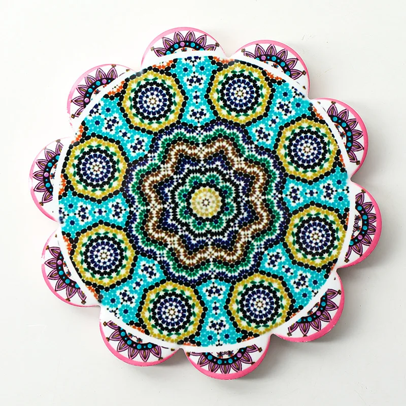 Blank Print Flower Shape Sublimation Custom Drink Bottom Cup Wooden Absorbent Ceramic Coaster With Cork for Wedding