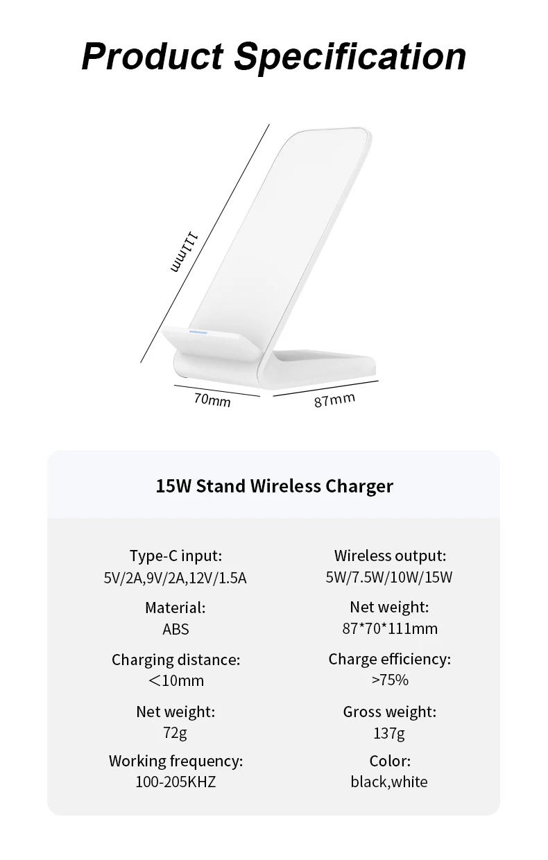 15W Desktop Wireless Charger Stand With Stand Function Fast Charging Wireless Charging Pad For Phones And Devices_voghion.com