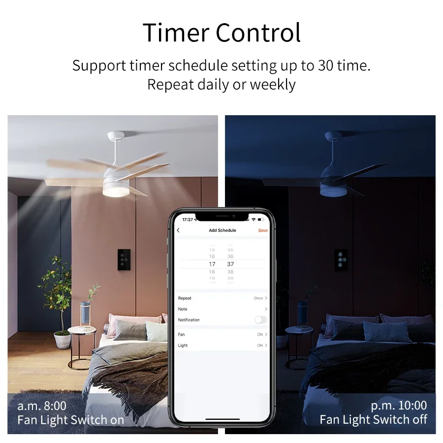 Programmable Wall Timer Fosmon Switch - Auto Shut-Off For Bathroom Fans \u0026  Lights, 8 Settings Plastic Wall Clocks With Countdown Timer, image size:900x900