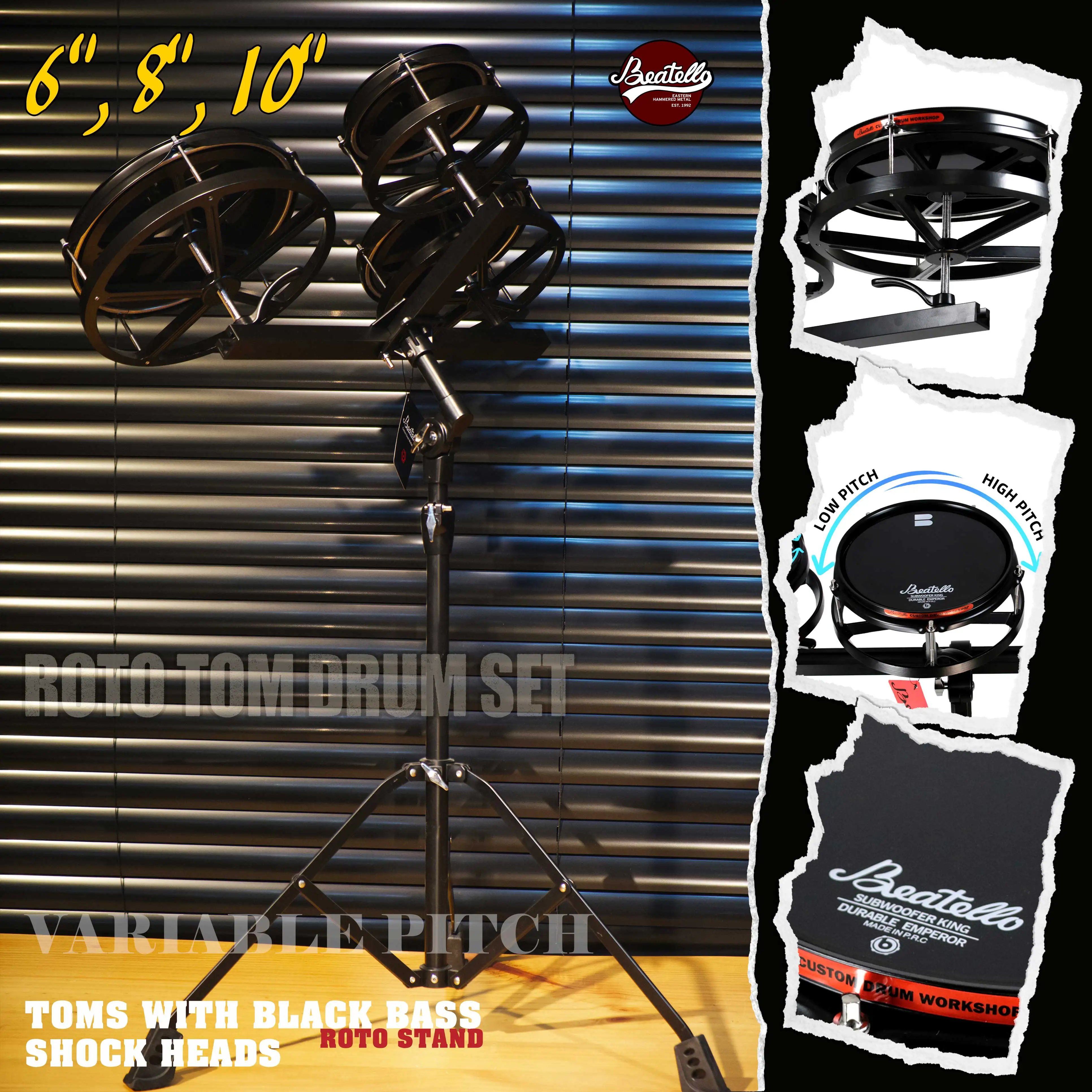 JBK Roto 3ピース トム ドラムセット 6'' 8'' 10'' パーカッション楽器