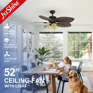 1stshine Ceiling Fan Light Tropical Leaf Shape Natural Design 5 ABS Blades Ceiling Fan With Pull Chain