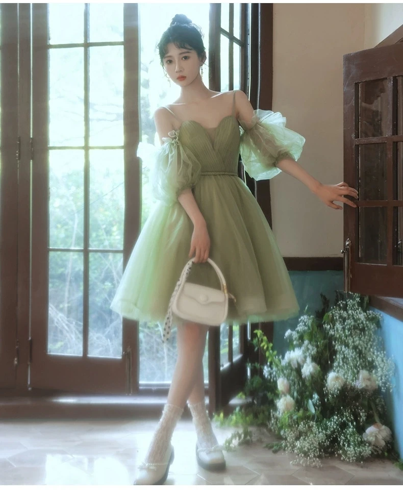2025 New Design Elegant Tutu Puff Empire Waist One-Shoulder Tea-Length Ball  Gown Party Evening Teenager Women Ruffles Dress