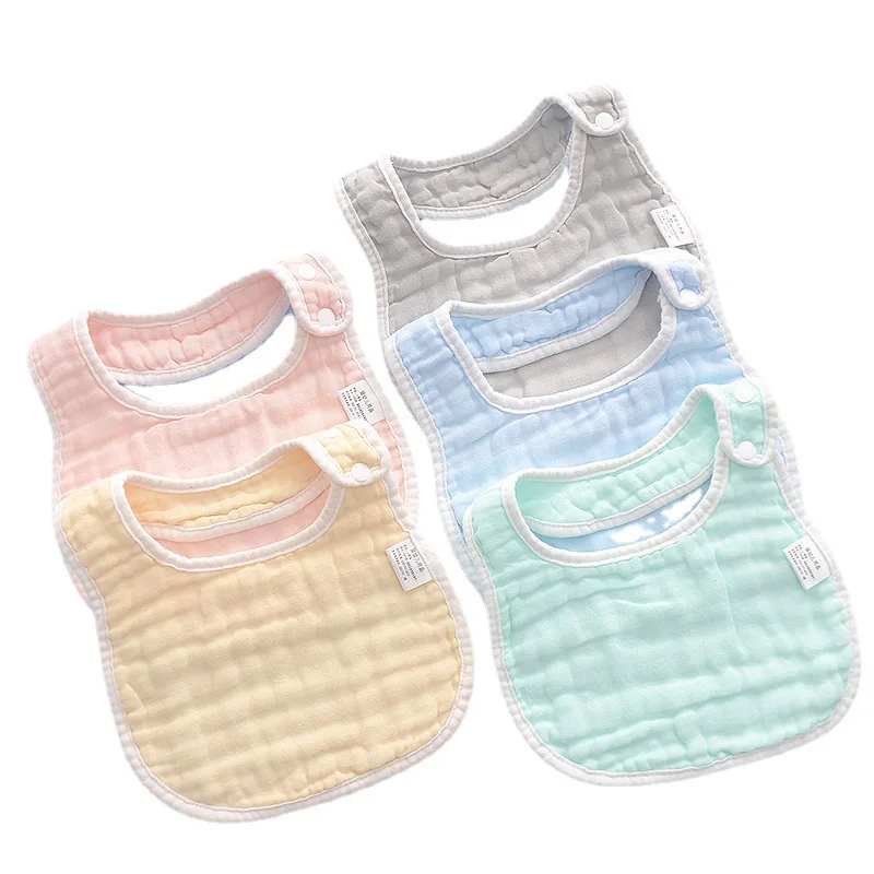 Whosale Newborn material 100% cotton Super soft Plain Cotton 4 layers muslin plain absorbent towel baby bib