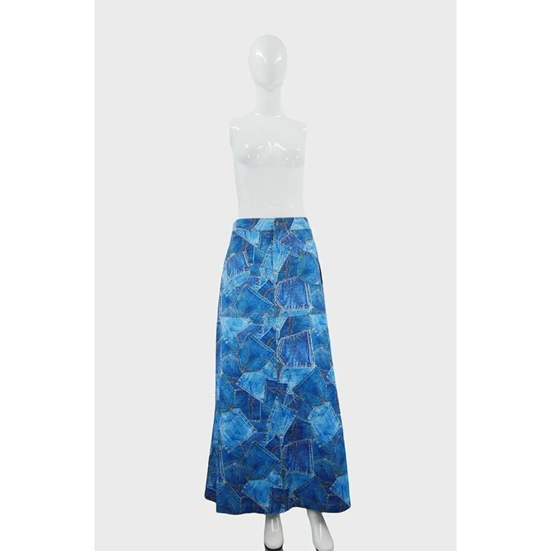 Non-Stretch Denim High-Waisted Slimming A-Line Denim Skirt Fabric Button Fly Opening Snow Wash Straight Denim Skirts for Women