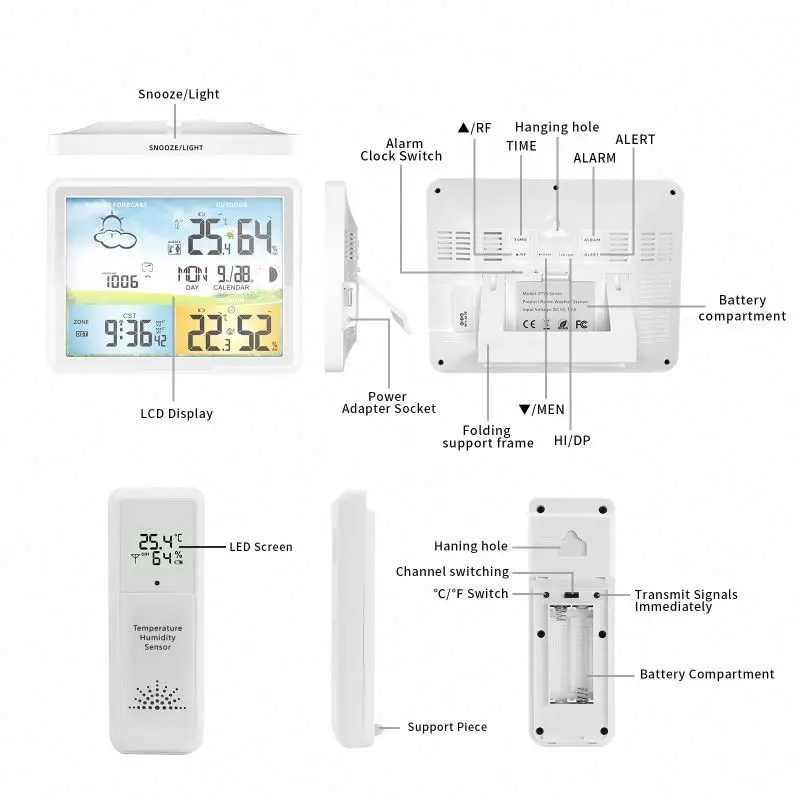 PT20A Outdoor Wireless Weather Station Automatic Home Clock with Color Forecast Gas Analyzers Product