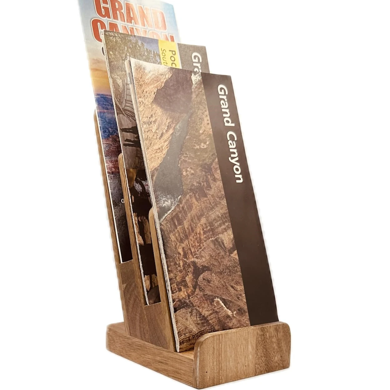 Acacia/Pine Wooden Vintage Style Sustainable Multifunction Brochure Display Stand Holder for Home Desk Organizer Flyer Menu
