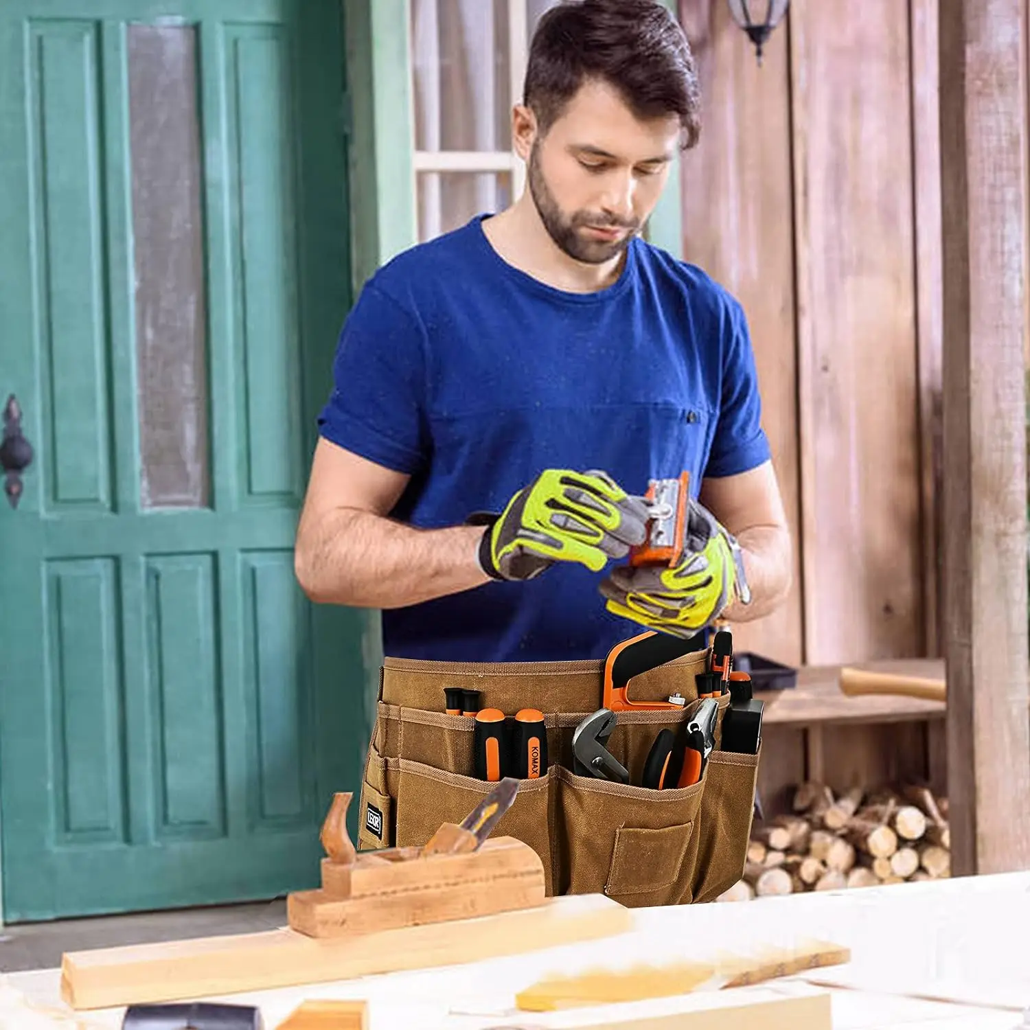 Canvas Waist Work Tool Belts with 13 Pockets