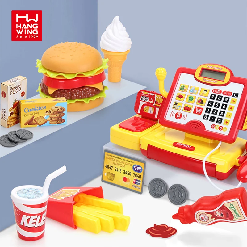 Детский Пластиковый игрушечный кассовый аппарат с батарейным питанием для супермаркета