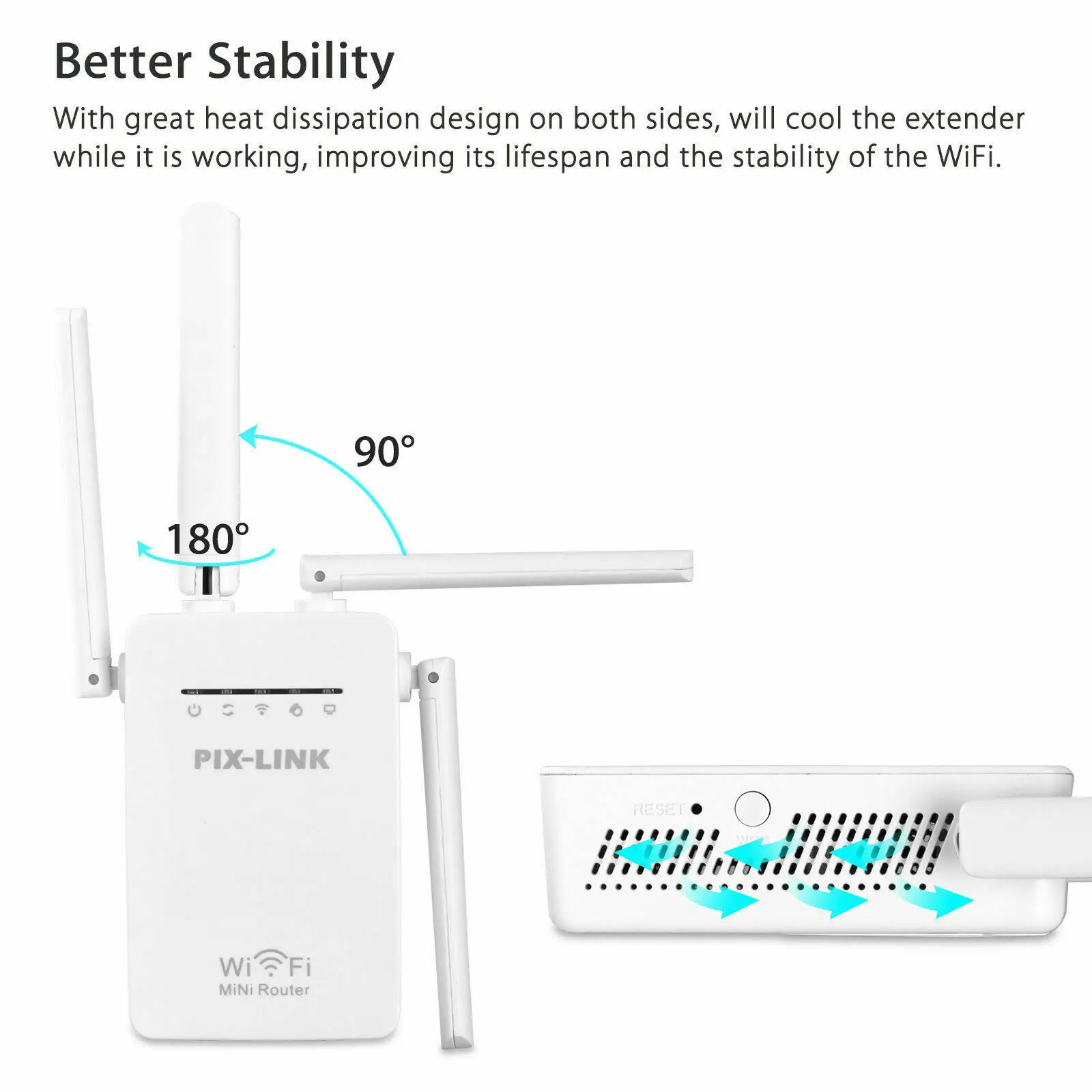 PIXLINK WiFi Repeater Wireless Router 300Mbps 4 Antenna Extender Amplifier Signal Cover Long Range