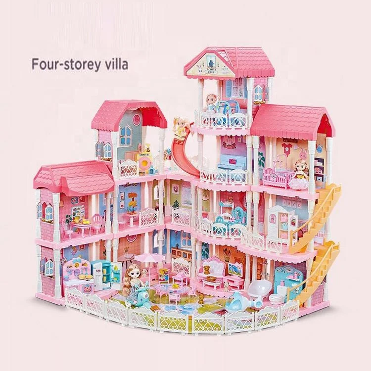 Samtoy роскошный DIY розовый домик для ролевых игр мебель игрушки принцесса замок Вилла игрушка большой кукольный дом для девочек Подарки