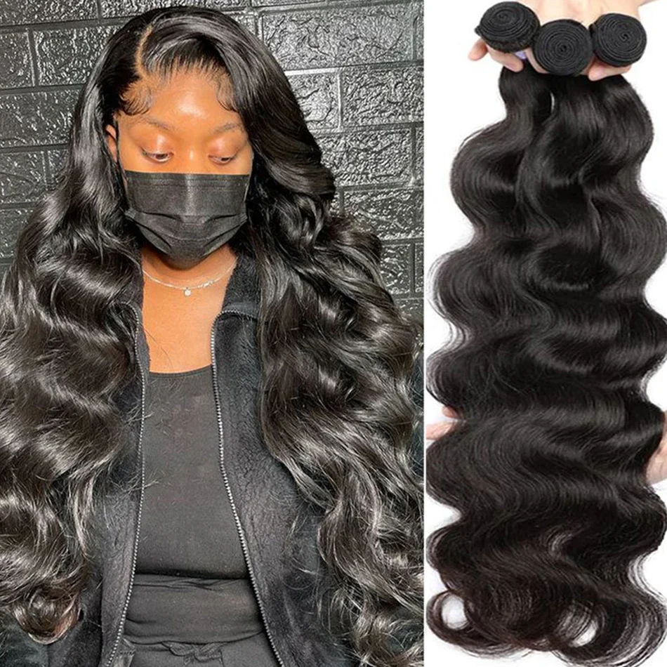 Indische Remy-Body-Wave, 71,1 cm, 76,2 cm, 78,3 cm, unbehandelt, 100 % menschliches Haar, wassergewellte Extensions, 1 3 4 Bündel, Deal für Frauen_voghion.com