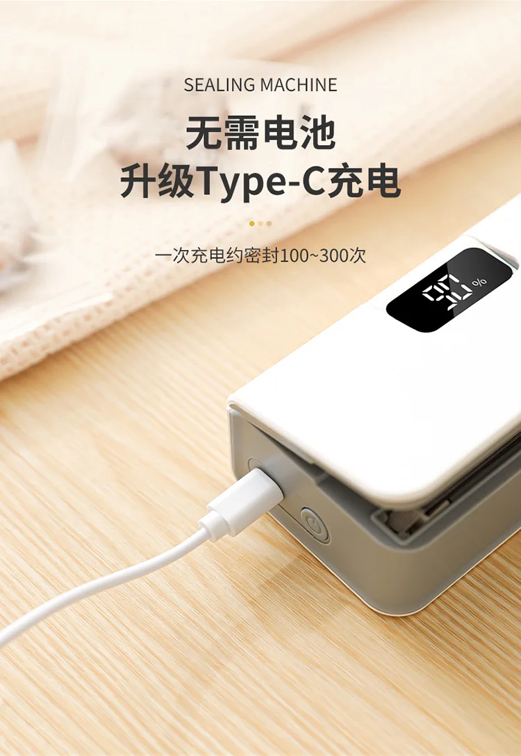 Magnetic Heat Sealer Cutter Rechargeable 2 in 1 Semi-Automatic Mini Plastic Bag Sealer for Household Food Chips Snack