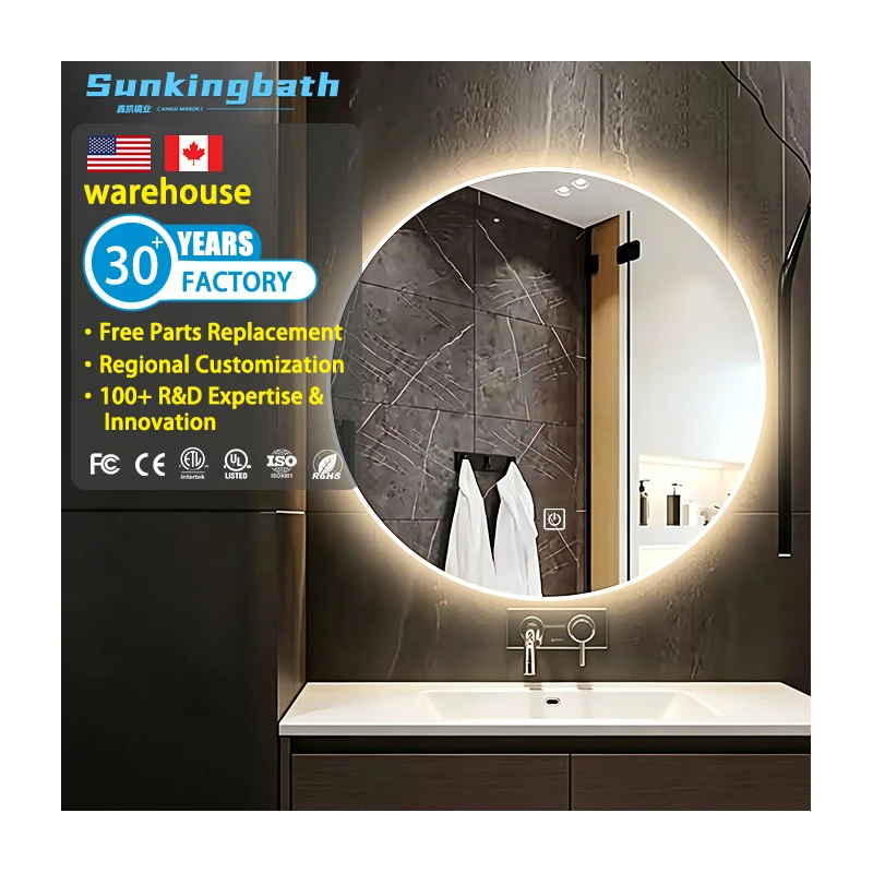 Frameless Hot Sell Wall Round Backlit Smart Mirror Illuminated Vanity Makeup LED Bathroom Digital Mirror with Light for Hotel
