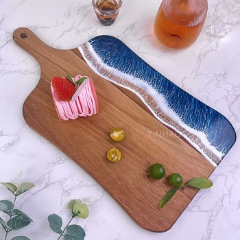 Factory Direct Sale Wood And Epoxy Resin Chopping Board Ocean Wave Charcuterie Serving Board Ocean Cutting Board