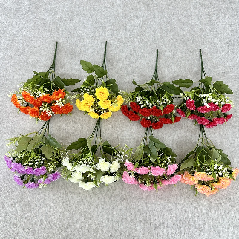 bouquet na May Sampung Ulo ng Maliit na Carnations para sa Dekorasyon sa Tahanan, Regalo sa Kahon, Regalo para sa Festival, Sintetikong Bulaklak