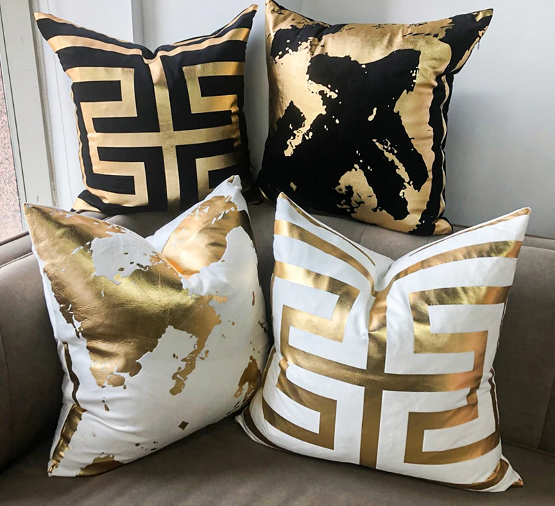 High Quality Throw Pillow Covergolden Silver Stripes Velvet Black White