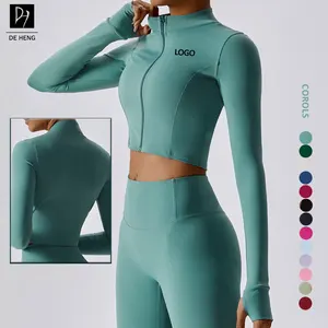 Custom Gym Clothes Female Gym Top Quick-Drying Yoga Suit Stand Collar Long Sleeve Zipper up Jacket Sports Women Yoga Jacket