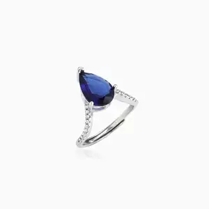 V Shape Finger Ring Blue Gemstone Sterling Silver Midnight Blue Ring