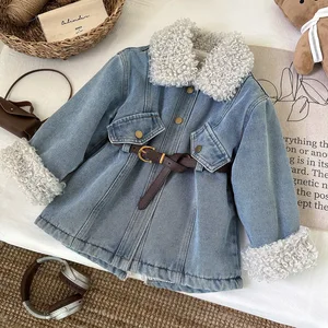 Customized Autumn Winter Korean Style Girls' Blue Long-Sleeve Denim Standard Solid Dress Stylish Baby Girls' Clothes for Kids