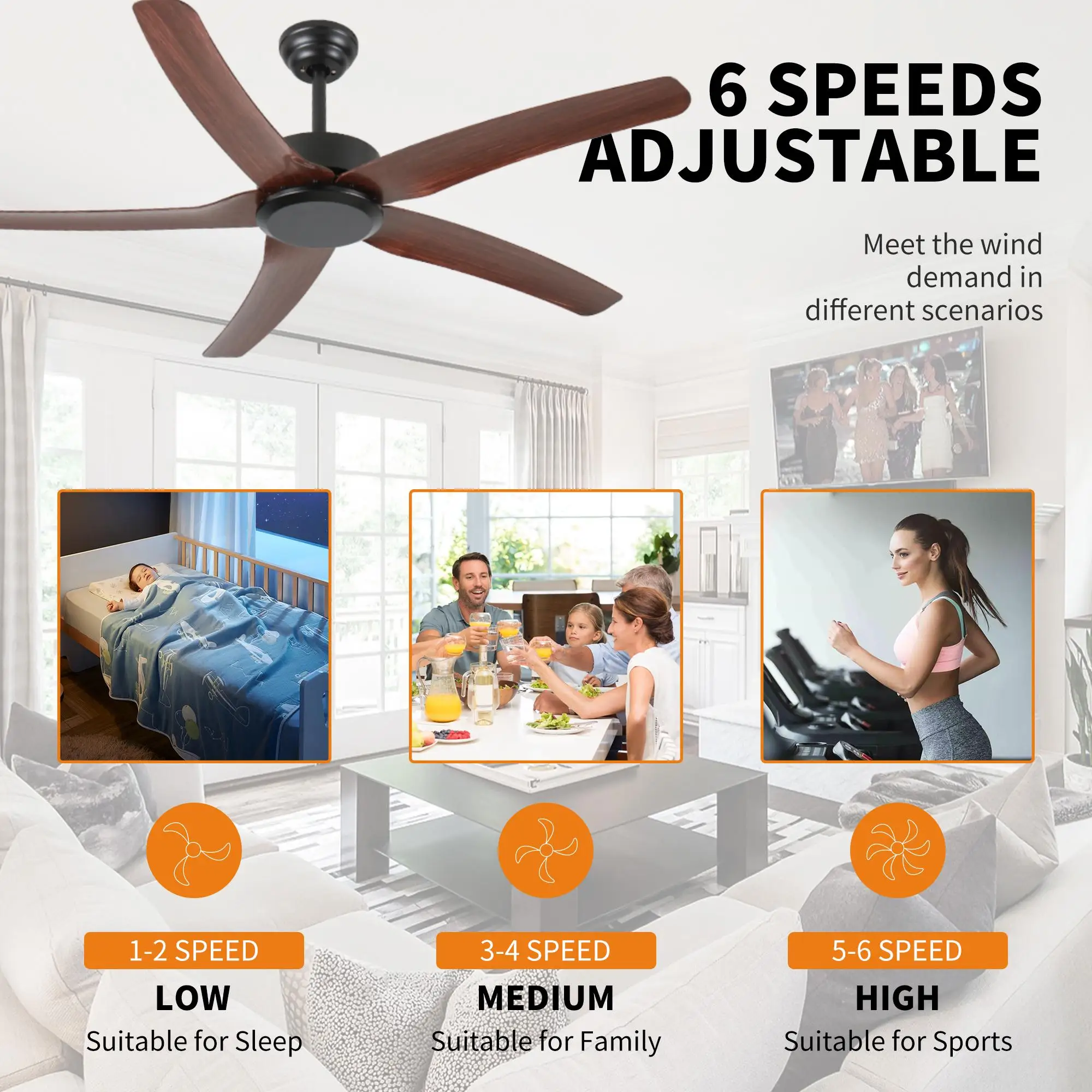 Hinahawak at Epektibo na 52-Talampakan na Pagbabago ng Frekwentse na Remote Control Ceiling Fan