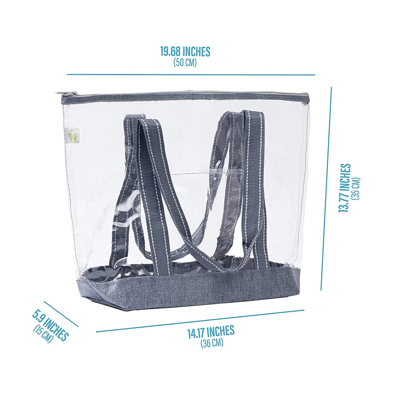 Transparent Women's Tote Handbag Waterproof Clear PVC with Zipper Closure Ladies PVC Handbag